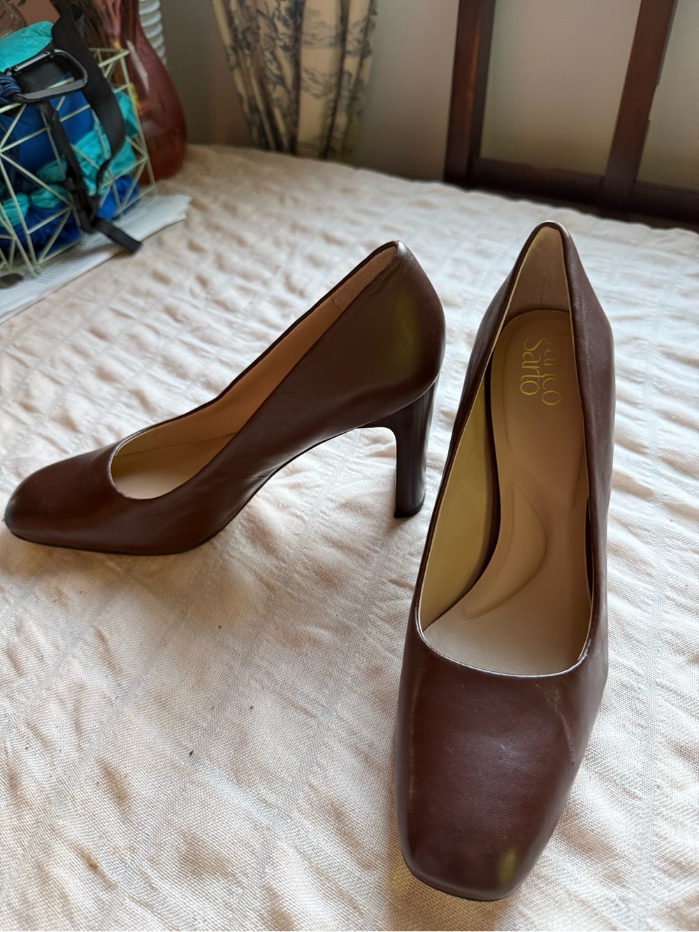 Franco Sarto Chocolate Brown Leather Round-Toe High Heel Pumps - Picture 4 of 6